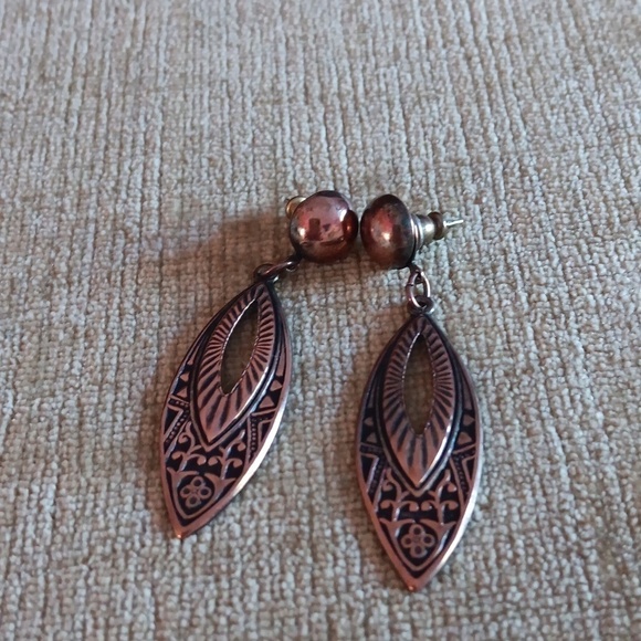 Bronze Tone Feather Post Earrings - Picture 1 of 7